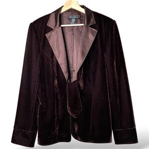 SPENSER JEREMY Fully Lined Brown Velvet Blazer Satin Collar, Lapels Front Tie 12